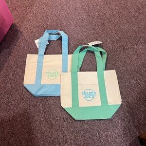 x2 Trader Joe’s Pink & Blue (1 of each) Mini Canvas Tote Bag - New - Fast Shop